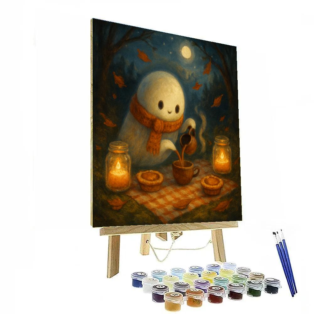 Candlelit Teacup Ghost Picnic painting number kit