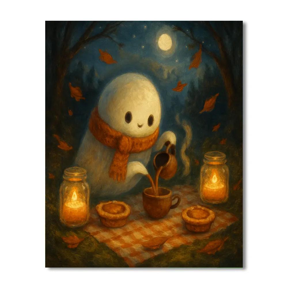 Candlelit Teacup Ghost Picnic painting number kit