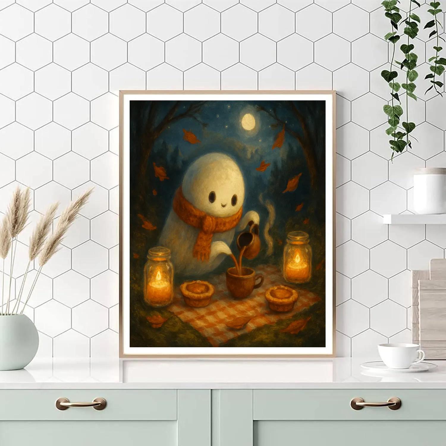 Candlelit Teacup Ghost Picnic painting number kit