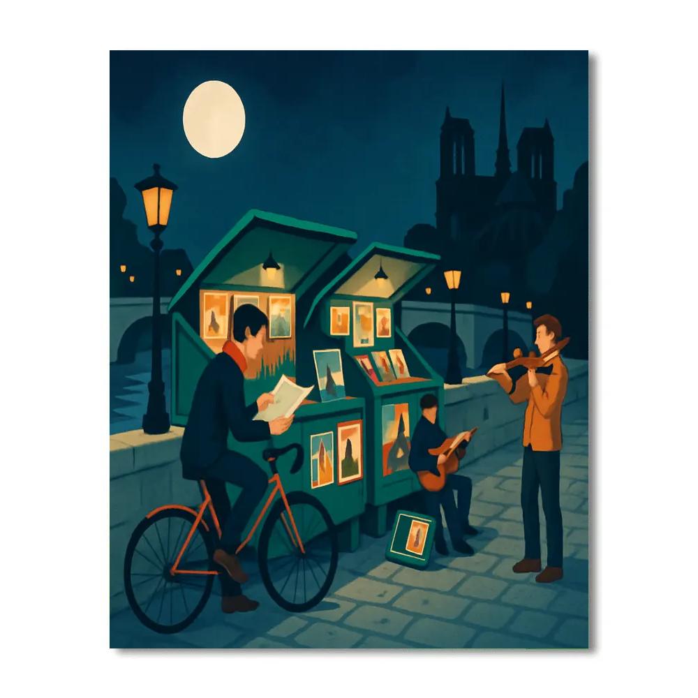 Midnight Bookstalls Of Paris paint by number