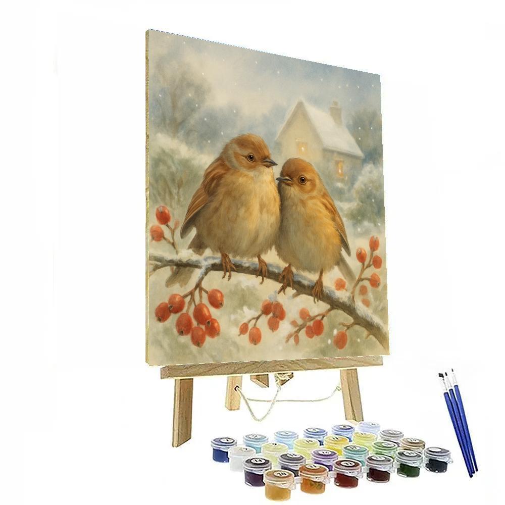 Candlelit Winter Hedge Sparrows painting number kit