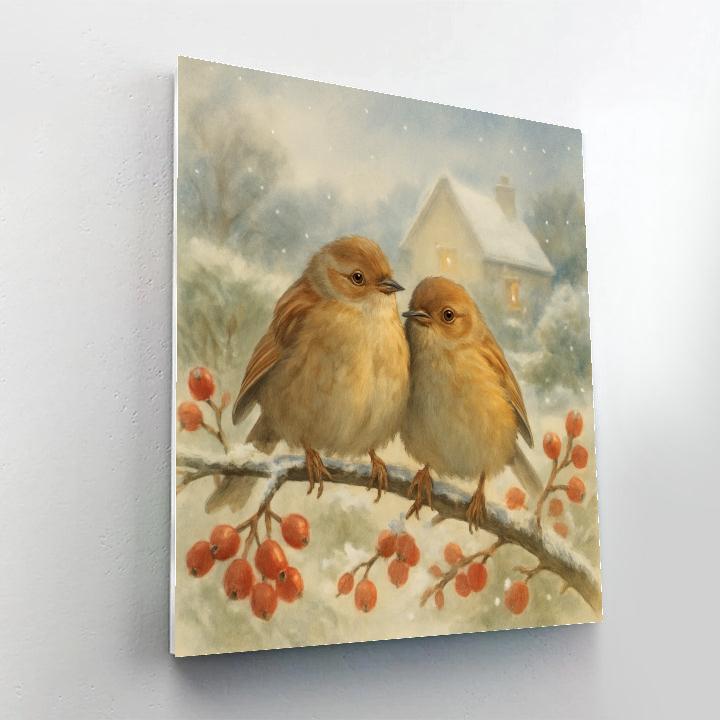 Candlelit Winter Hedge Sparrows painting number kit