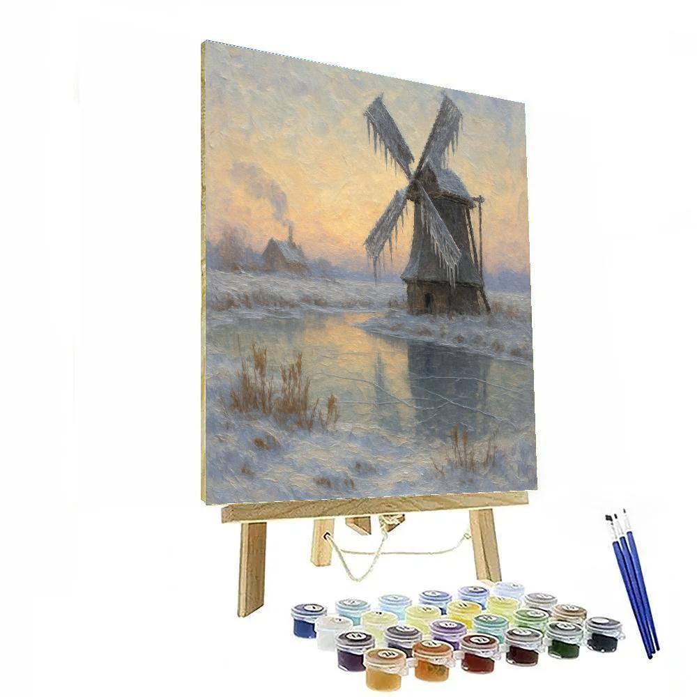 Sunrise Over The Frozen Windmill Pond Paint by numbers art