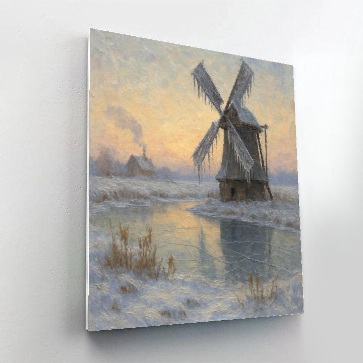 Sunrise Over The Frozen Windmill Pond Paint by numbers art