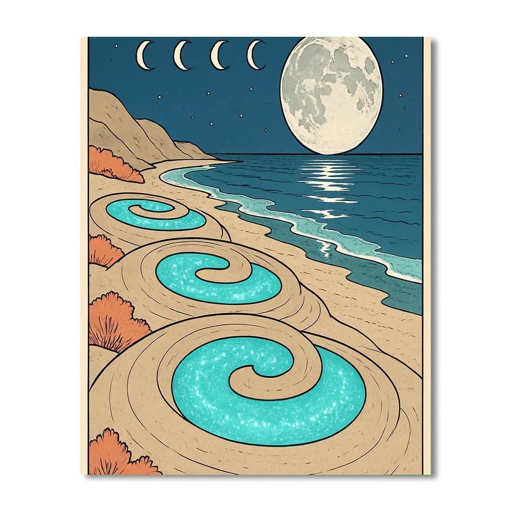 Tidebound Dunes With Moon paint by color