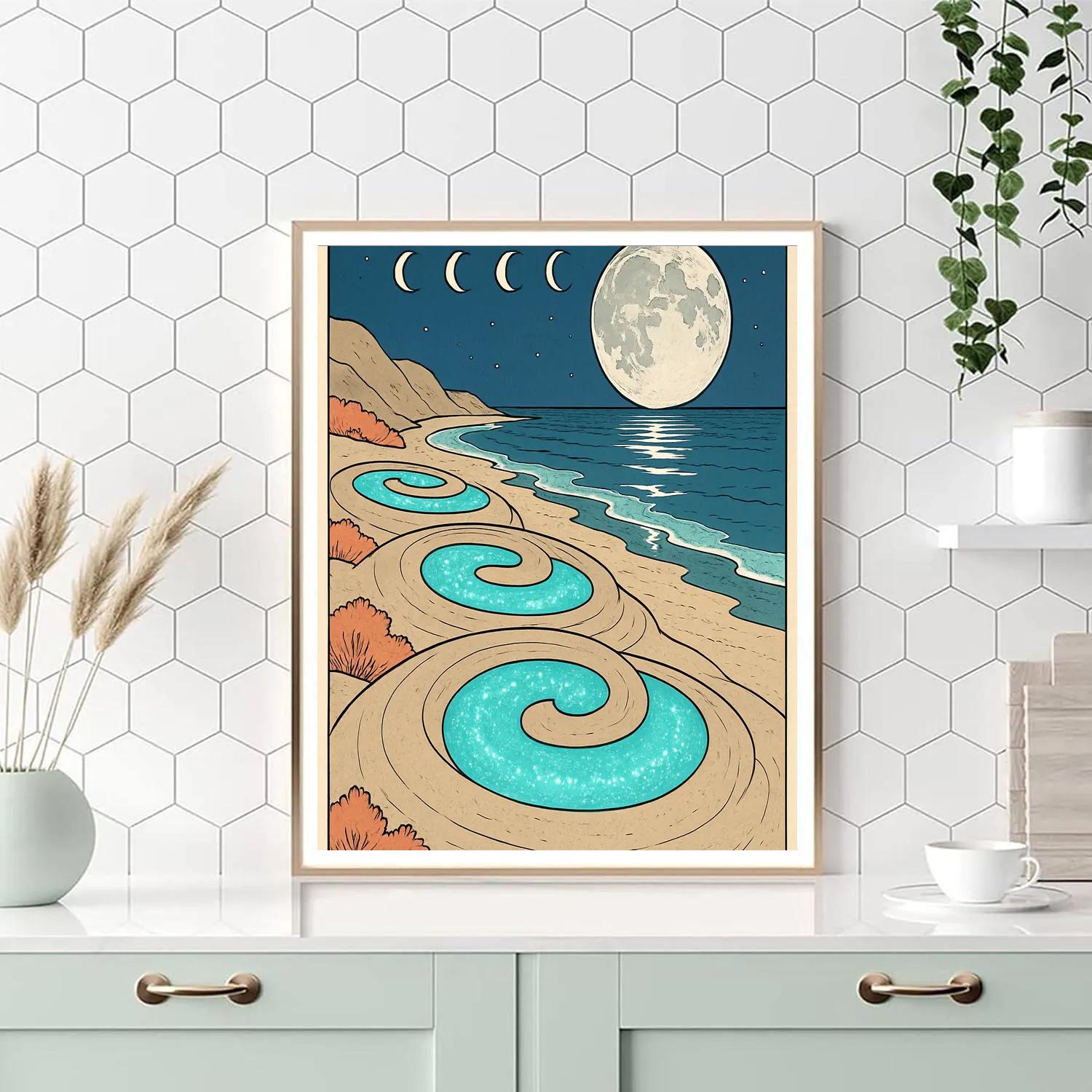 Tidebound Dunes With Moon paint by color