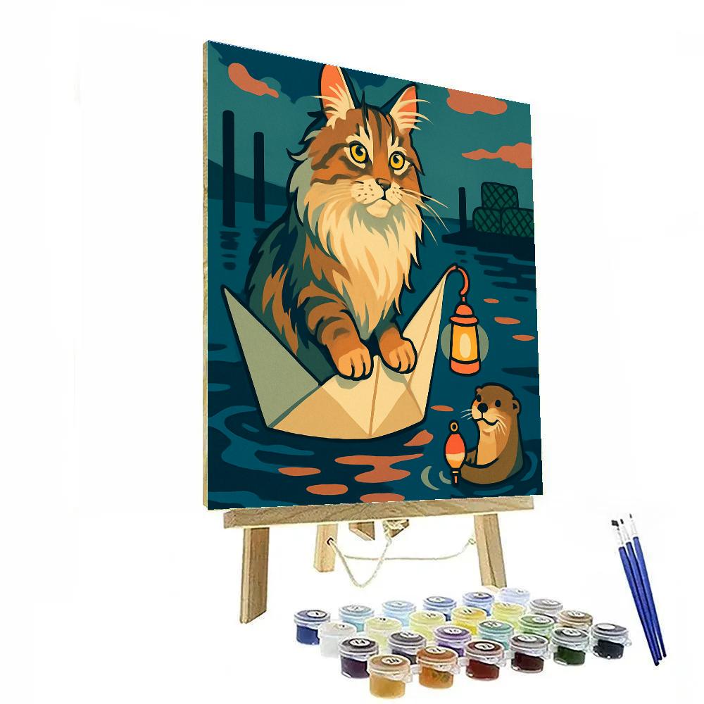 Lanternlit Harbor With Cat Lookout Number painting