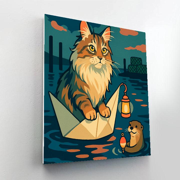 Lanternlit Harbor With Cat Lookout Number painting