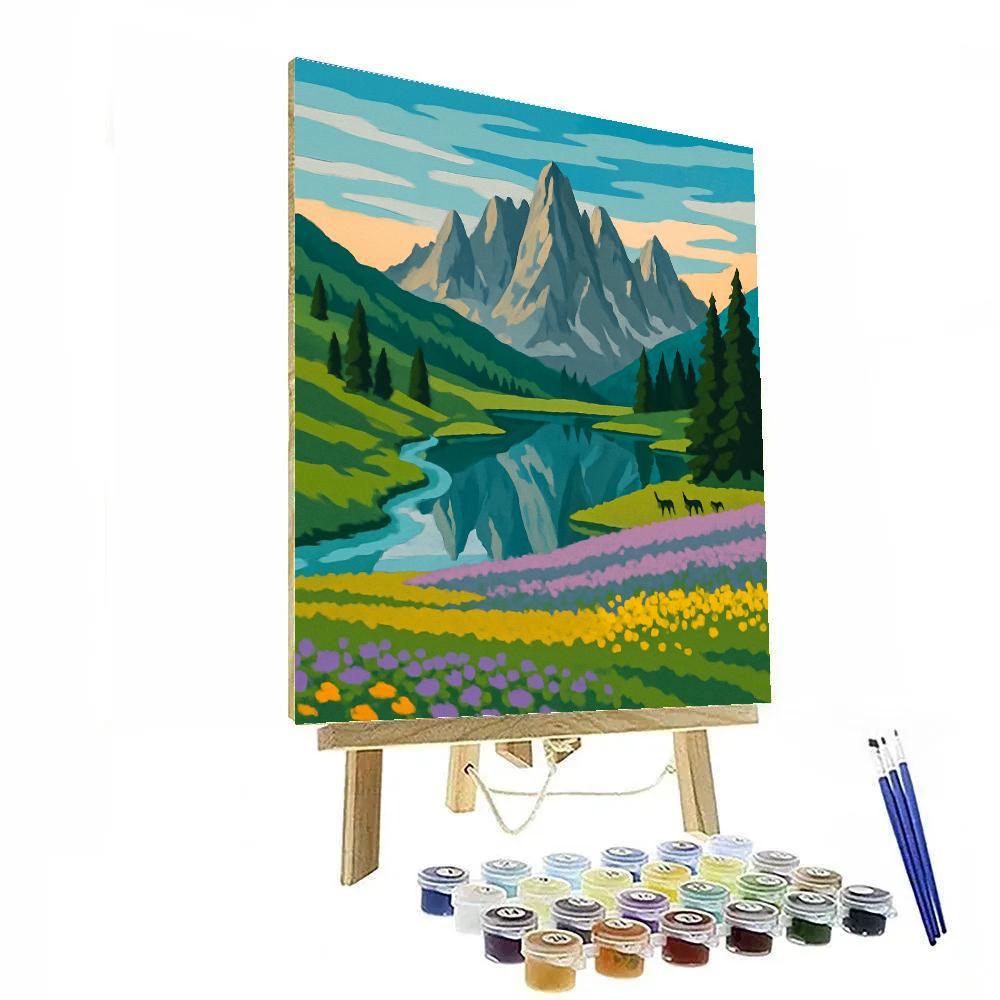 Meadow Under Glassy Peaks With Landscape Reflections painting number kit