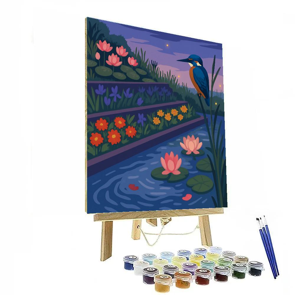 Terraced Riverbank Garden With Flowers Numbered painting kits