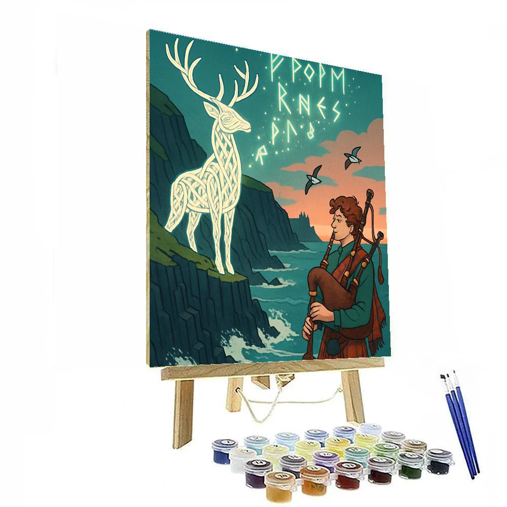 Stag Runes Over The Scotland Sea Cliffs Paint by numbers art