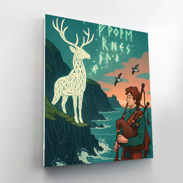 Stag Runes Over The Scotland Sea Cliffs Paint by numbers art