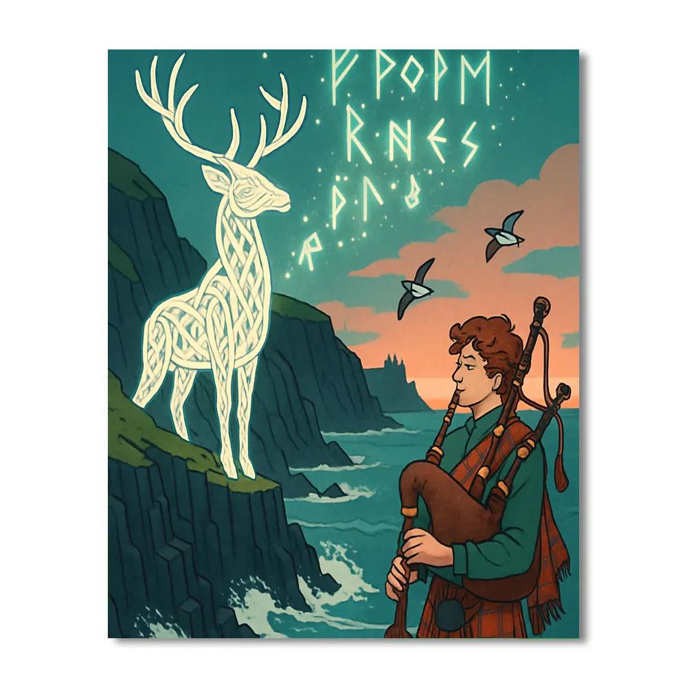 Stag Runes Over The Scotland Sea Cliffs Paint by numbers art