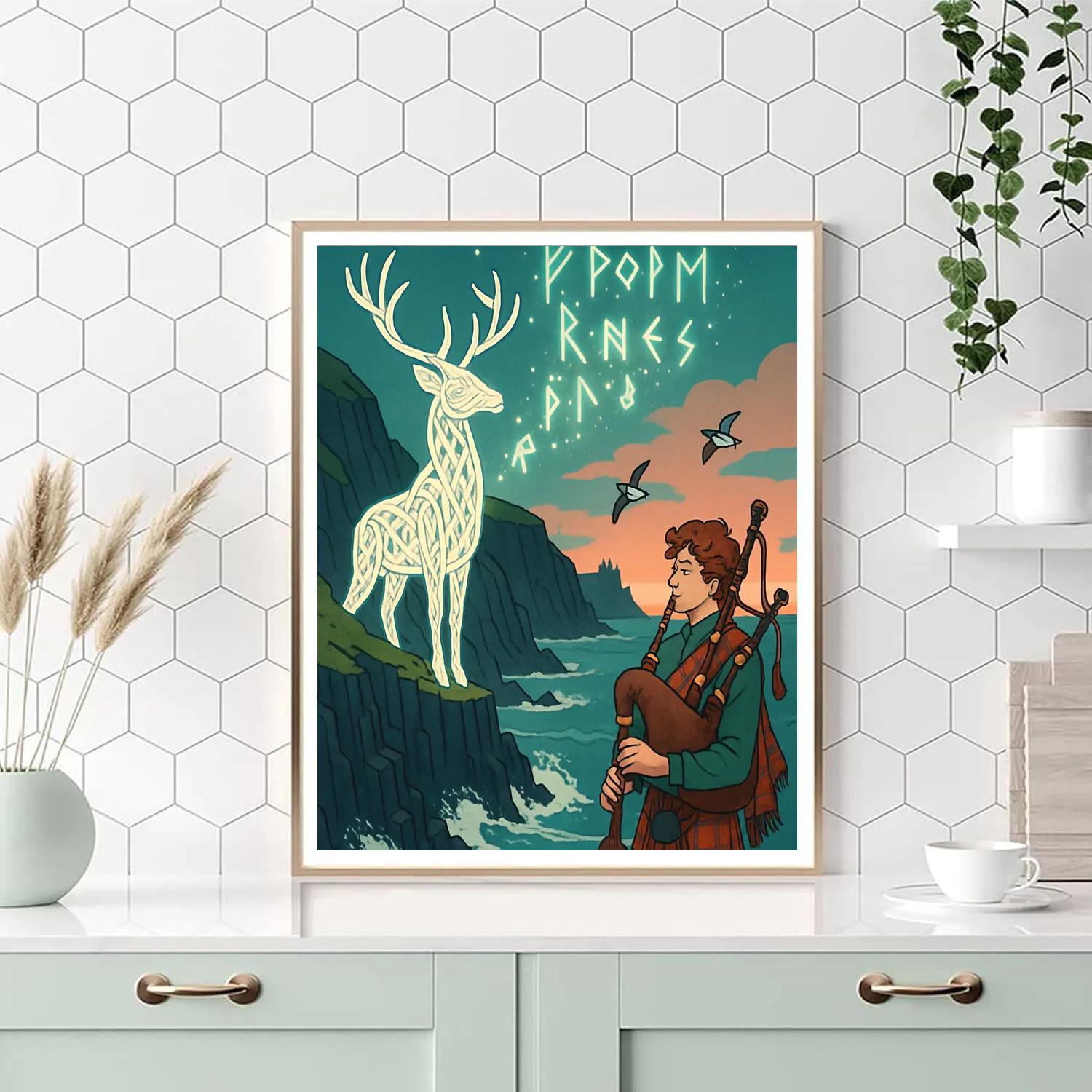 Stag Runes Over The Scotland Sea Cliffs Paint by numbers art
