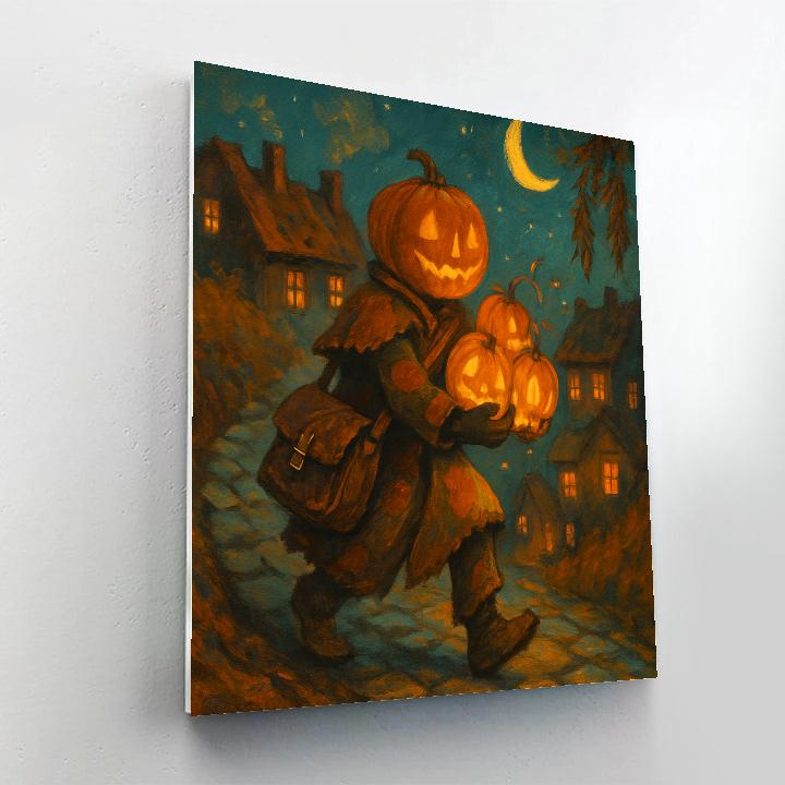 Pumpkin Lantern Postman On A Winding Hill Path painting number kit