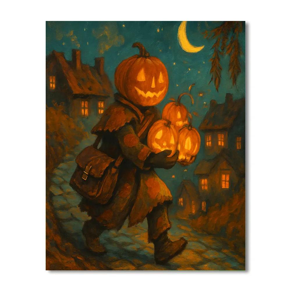 Pumpkin Lantern Postman On A Winding Hill Path painting number kit