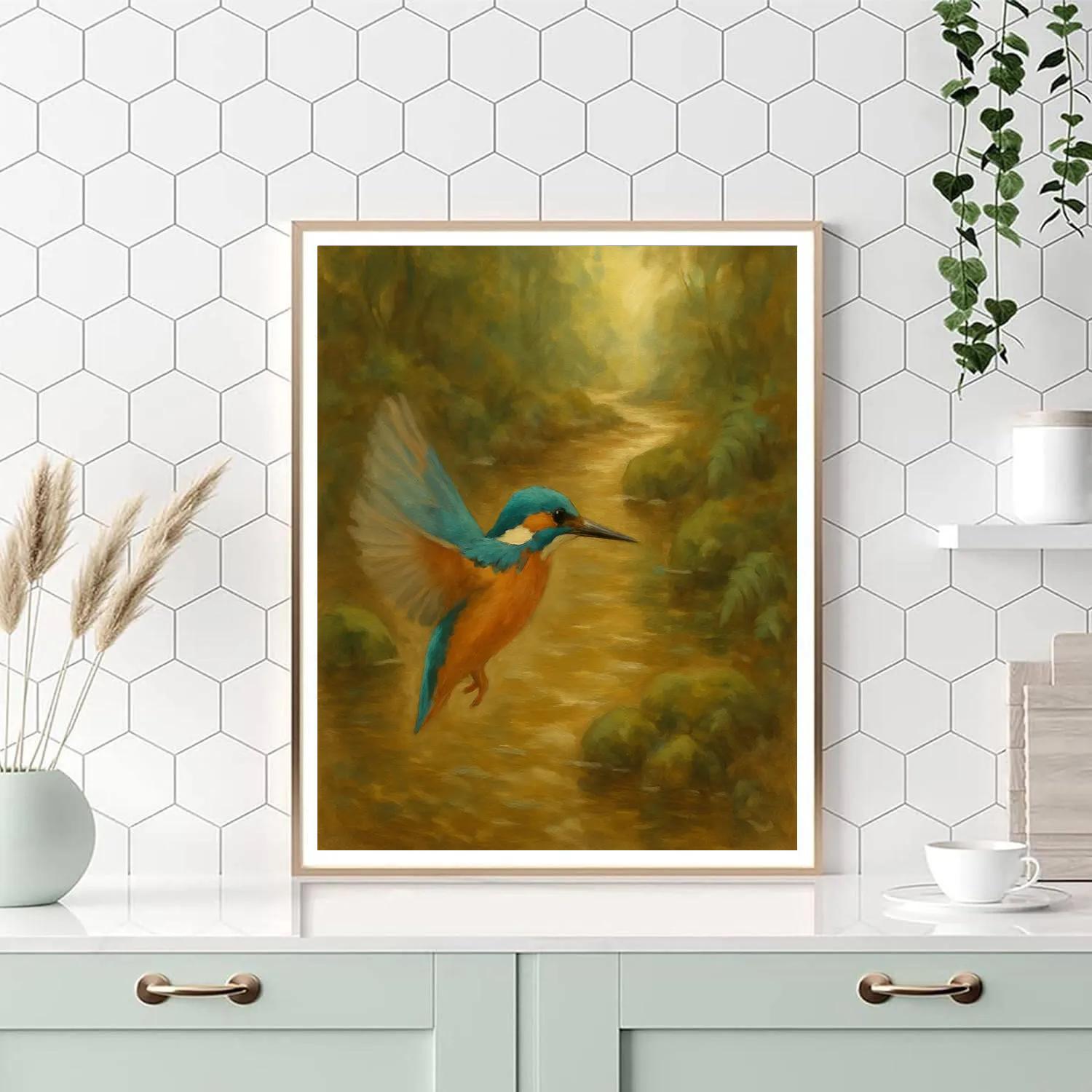 Kingfisher Over A Tea Colored Stream painting number kit