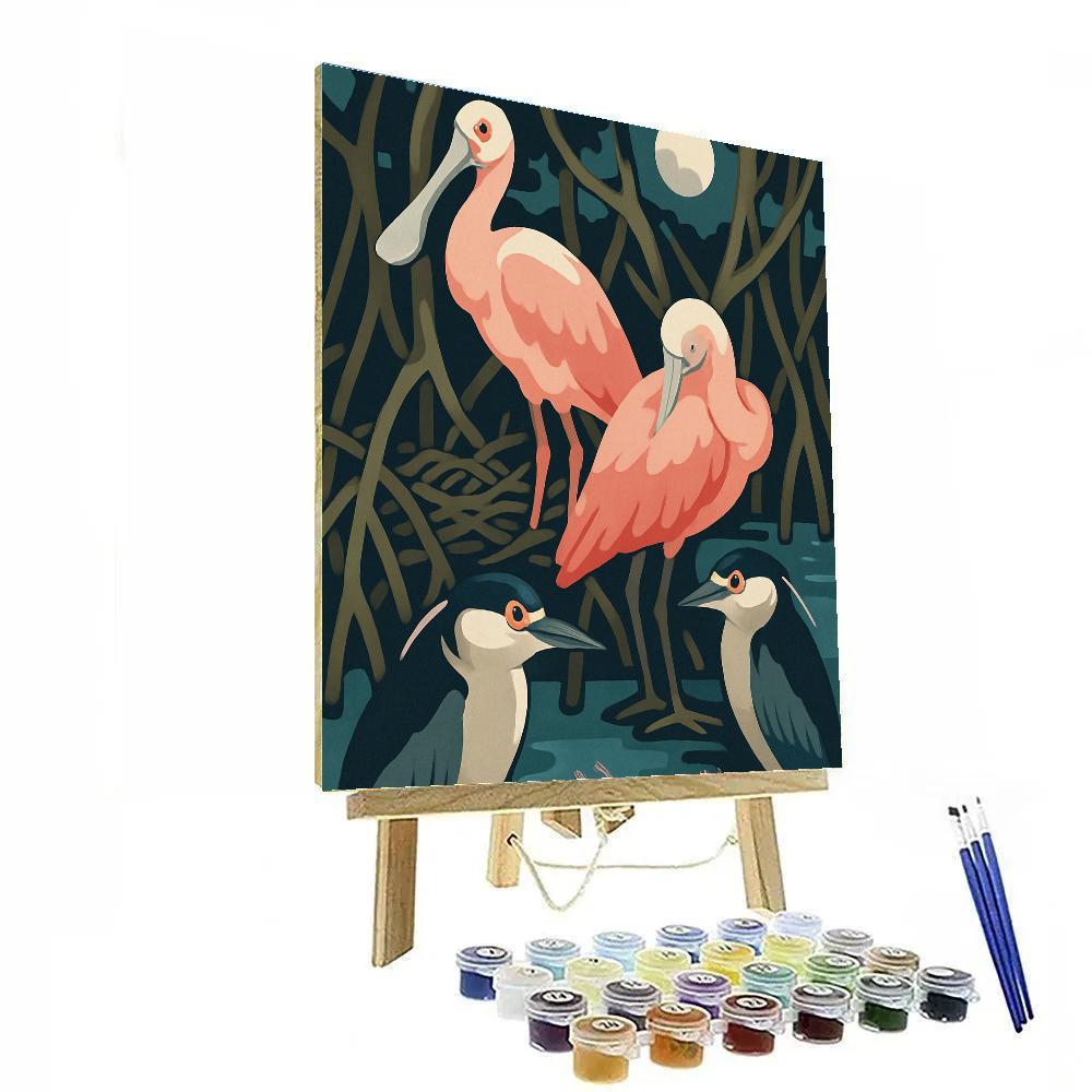 Birds Of The Moonlit Mangrove Rookery DIY paint by numbers