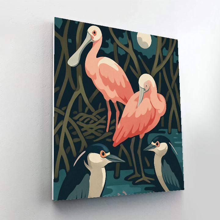 Birds Of The Moonlit Mangrove Rookery DIY paint by numbers