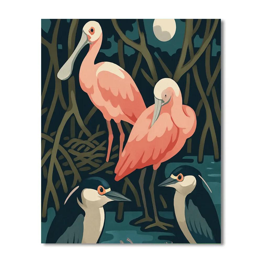Birds Of The Moonlit Mangrove Rookery DIY paint by numbers
