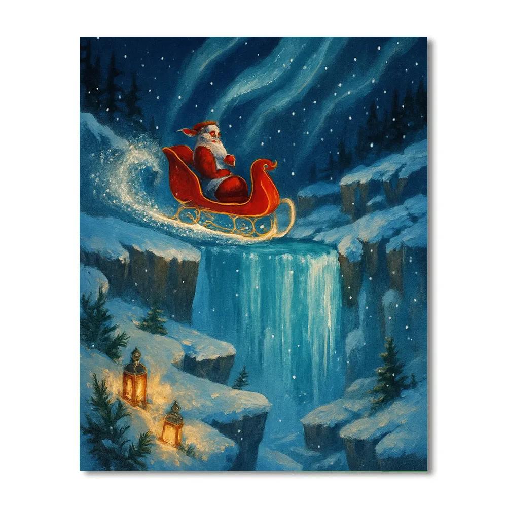 Midnight Sleigh Over Frozen Waterfalls DIY paint by numbers