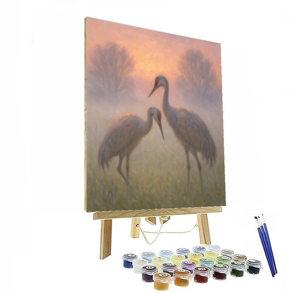 Lavender Dawn Cranes In A Meadow Fog Paint by numbers kits
