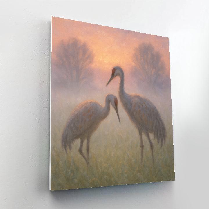 Lavender Dawn Cranes In A Meadow Fog Paint by numbers kits