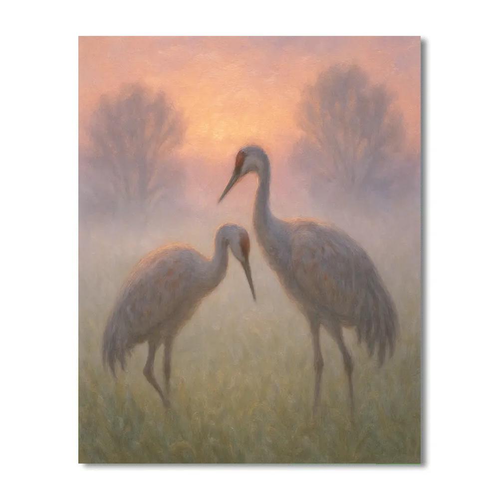 Lavender Dawn Cranes In A Meadow Fog Paint by numbers kits