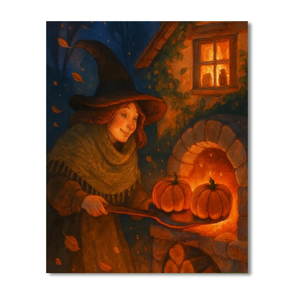 Witch Cottage Bread Oven Glow Paint by numbers art