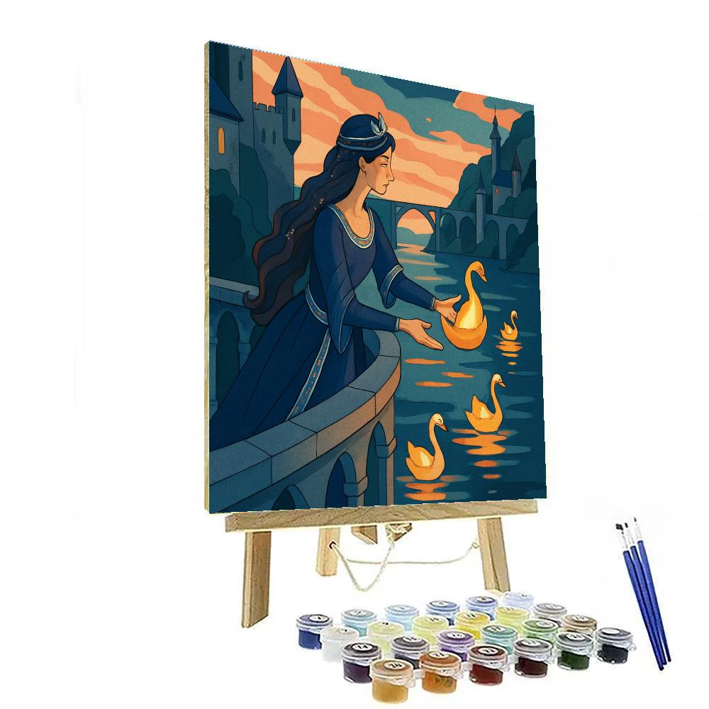 Moonlit Harbor With Princess Lanterns paint by color