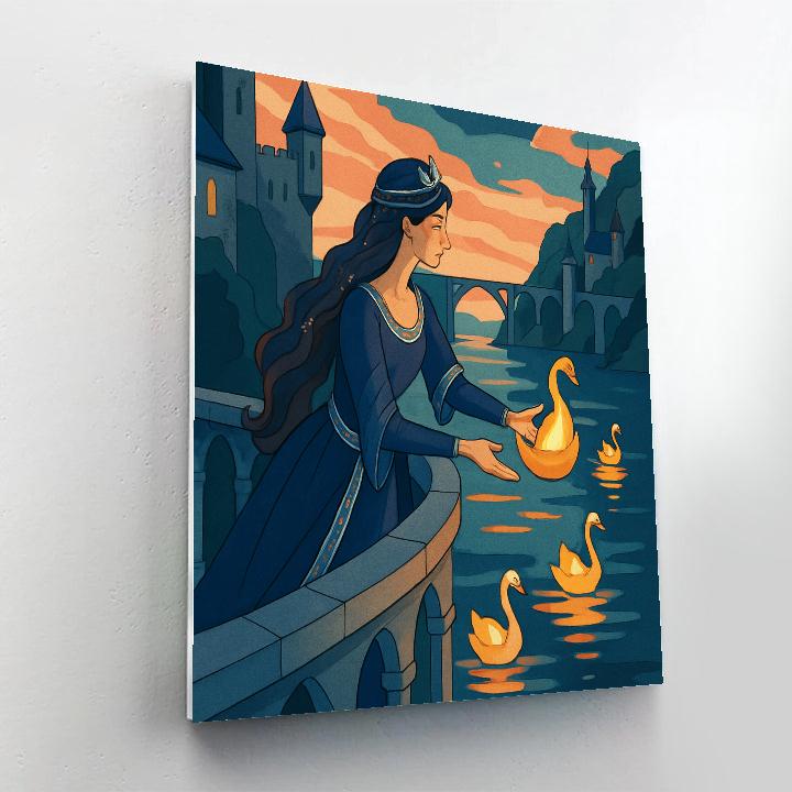 Moonlit Harbor With Princess Lanterns paint by color