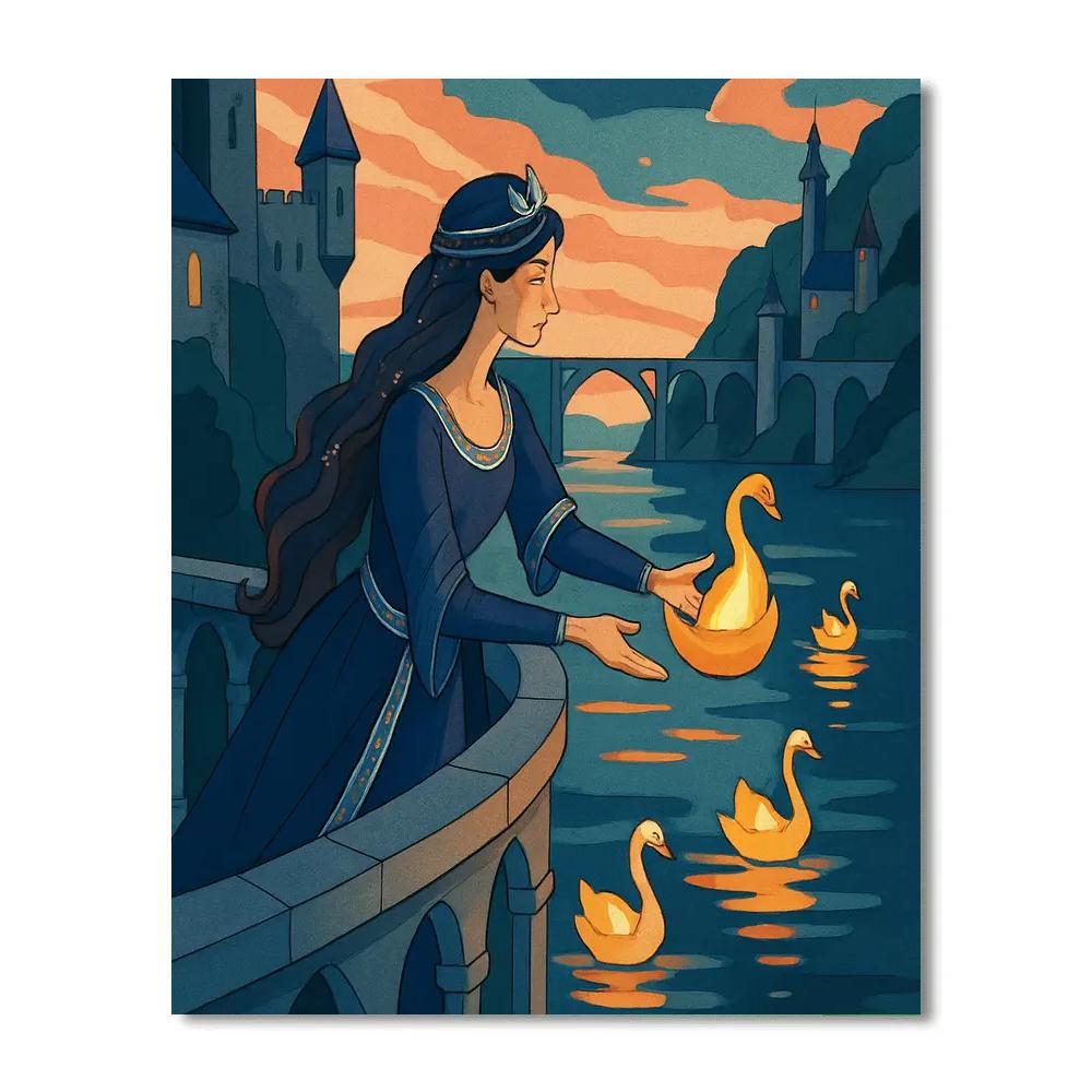 Moonlit Harbor With Princess Lanterns paint by color