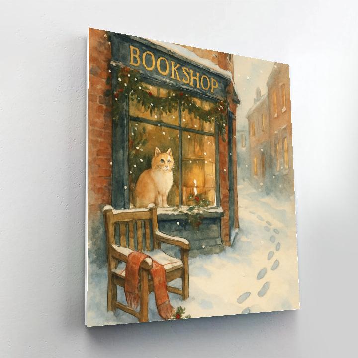 Cozy Bookshop Window In A Snowy Alley Paint by numbers kits