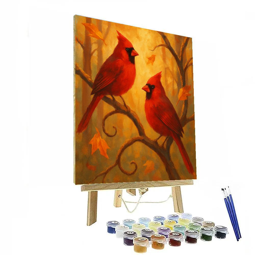 Autumn Windowlight Cardinals On Maple Branches Number painting