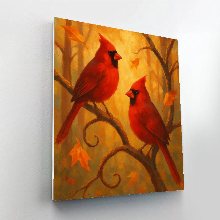 Autumn Windowlight Cardinals On Maple Branches Number painting
