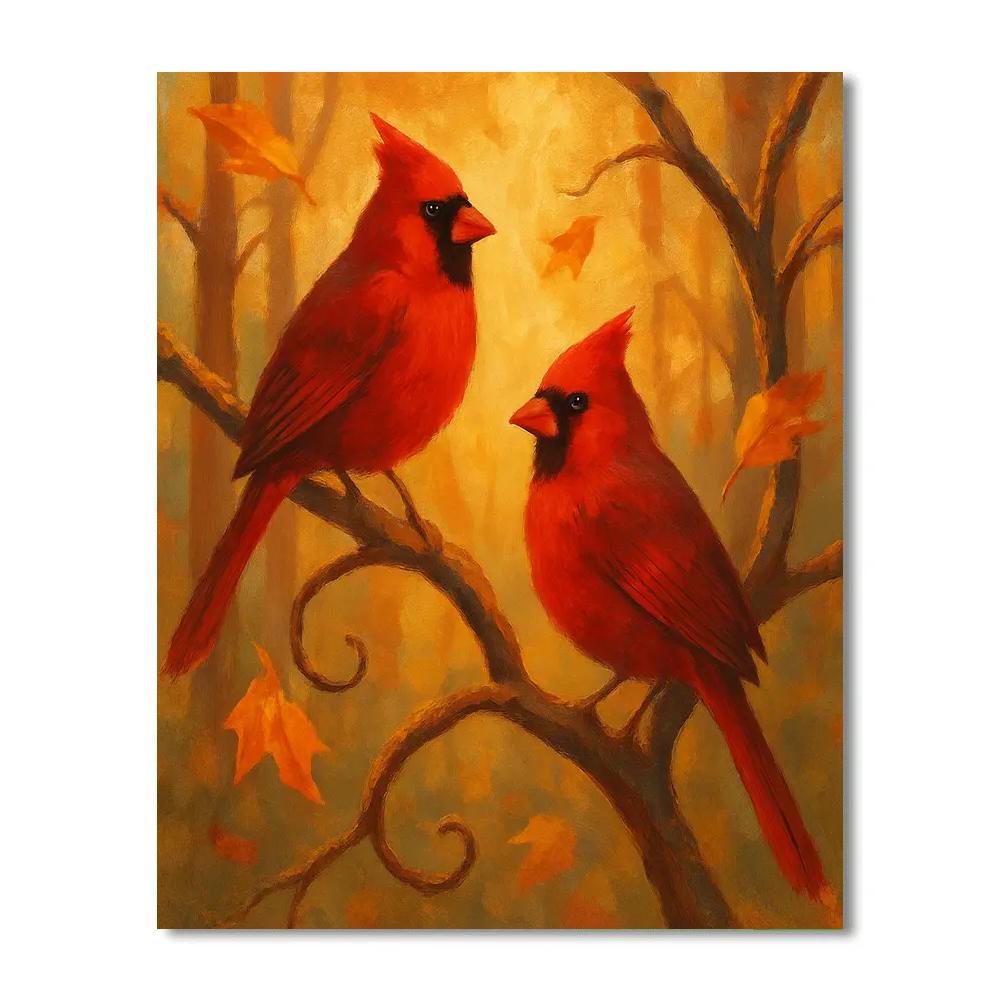Autumn Windowlight Cardinals On Maple Branches Number painting