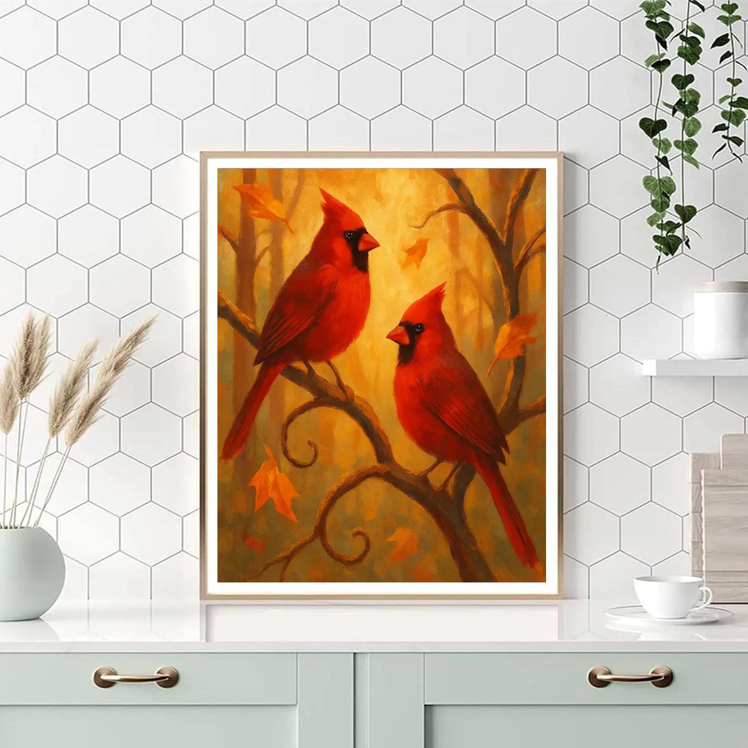 Autumn Windowlight Cardinals On Maple Branches Number painting