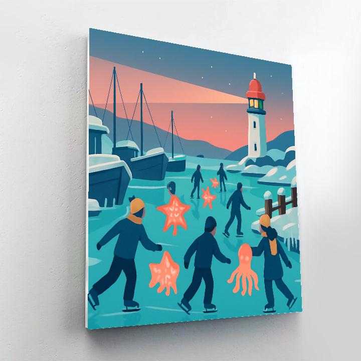 Lantern Procession In Winter Harbor paint by numbers