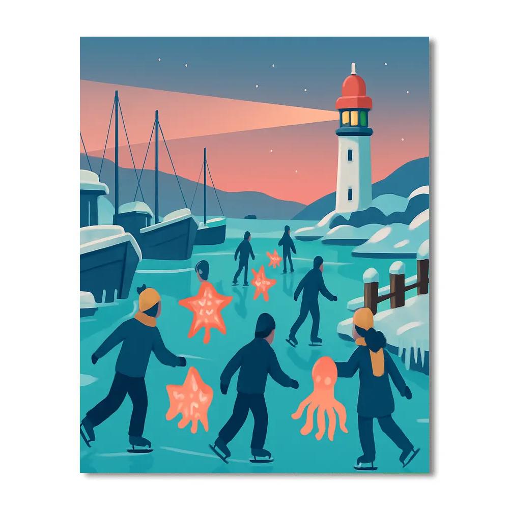 Lantern Procession In Winter Harbor paint by numbers