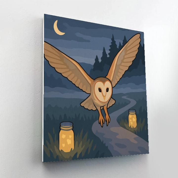 Lanternlit Silent Flight With Owl Number painting