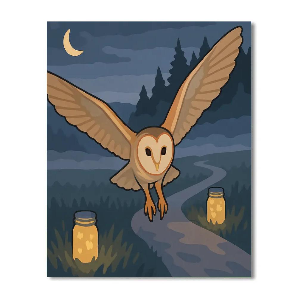 Lanternlit Silent Flight With Owl Number painting