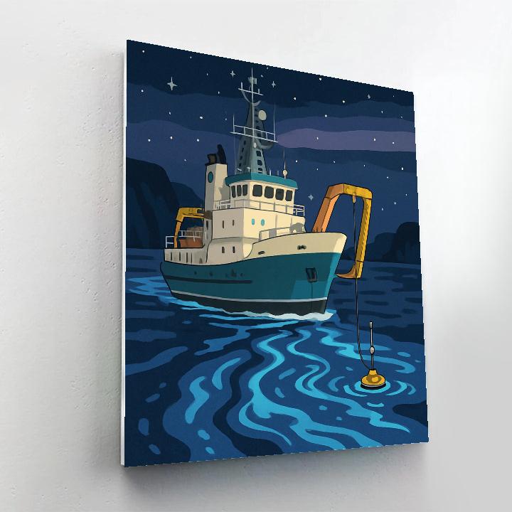 Ship In The Glassy Bioluminescent Sound Paint by numbers art
