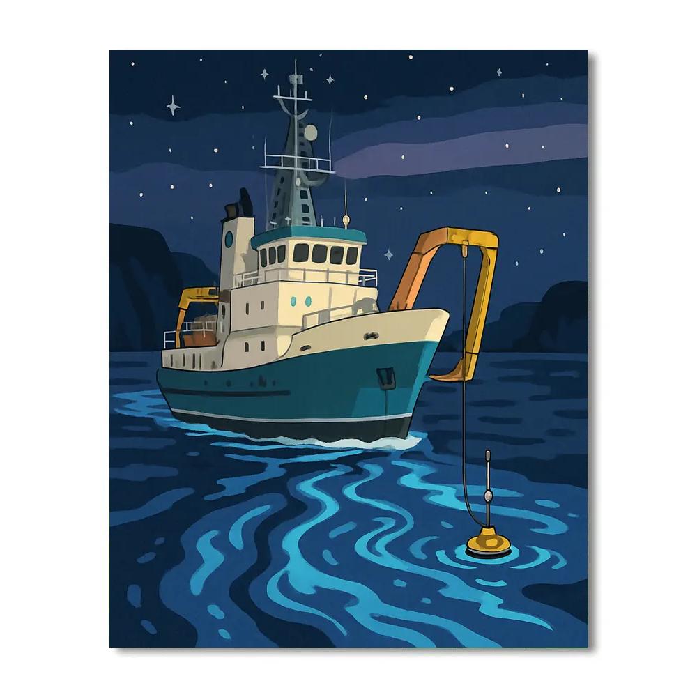 Ship In The Glassy Bioluminescent Sound Paint by numbers art