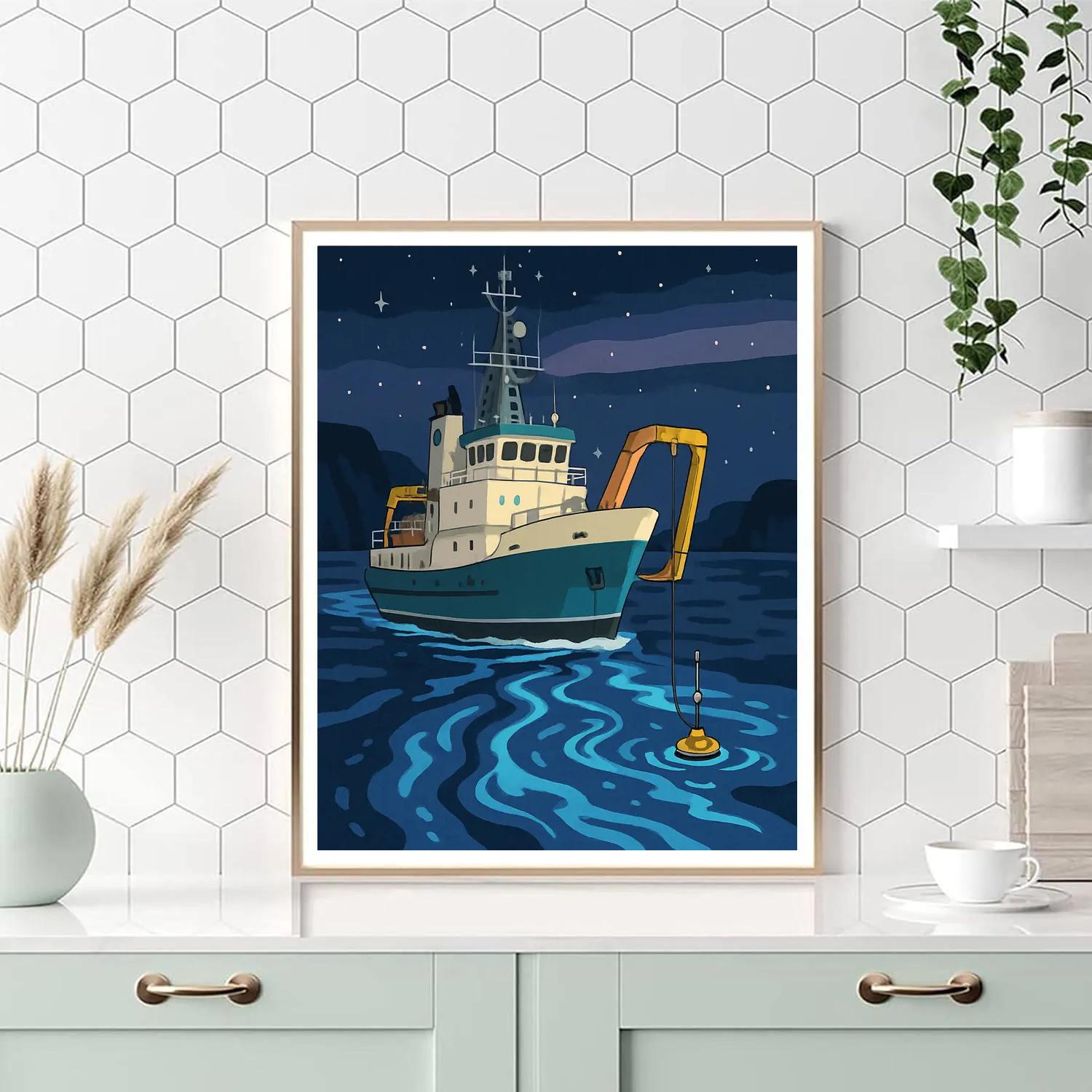 Ship In The Glassy Bioluminescent Sound Paint by numbers art