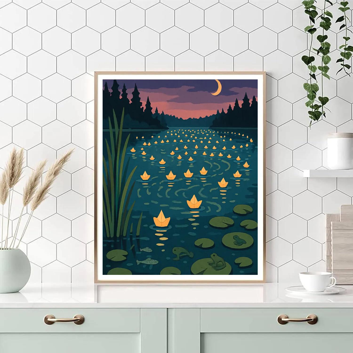 Lantern Regatta On The Lake Number painting