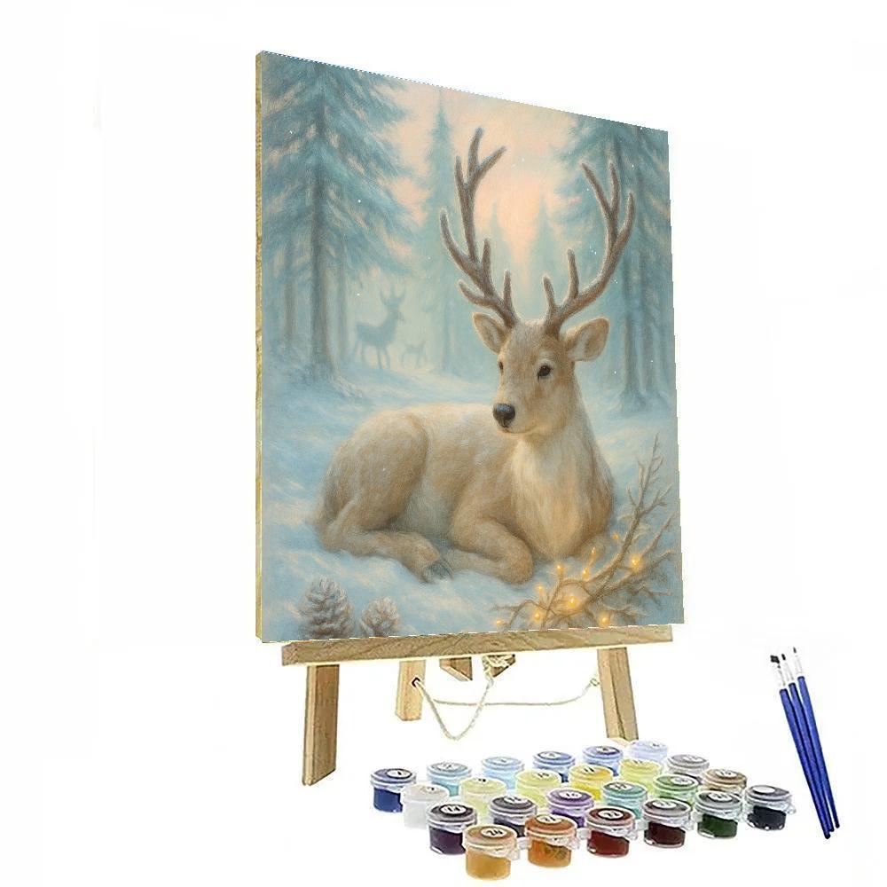 Reindeer Resting In Crystal Pine Grove paint by numbers