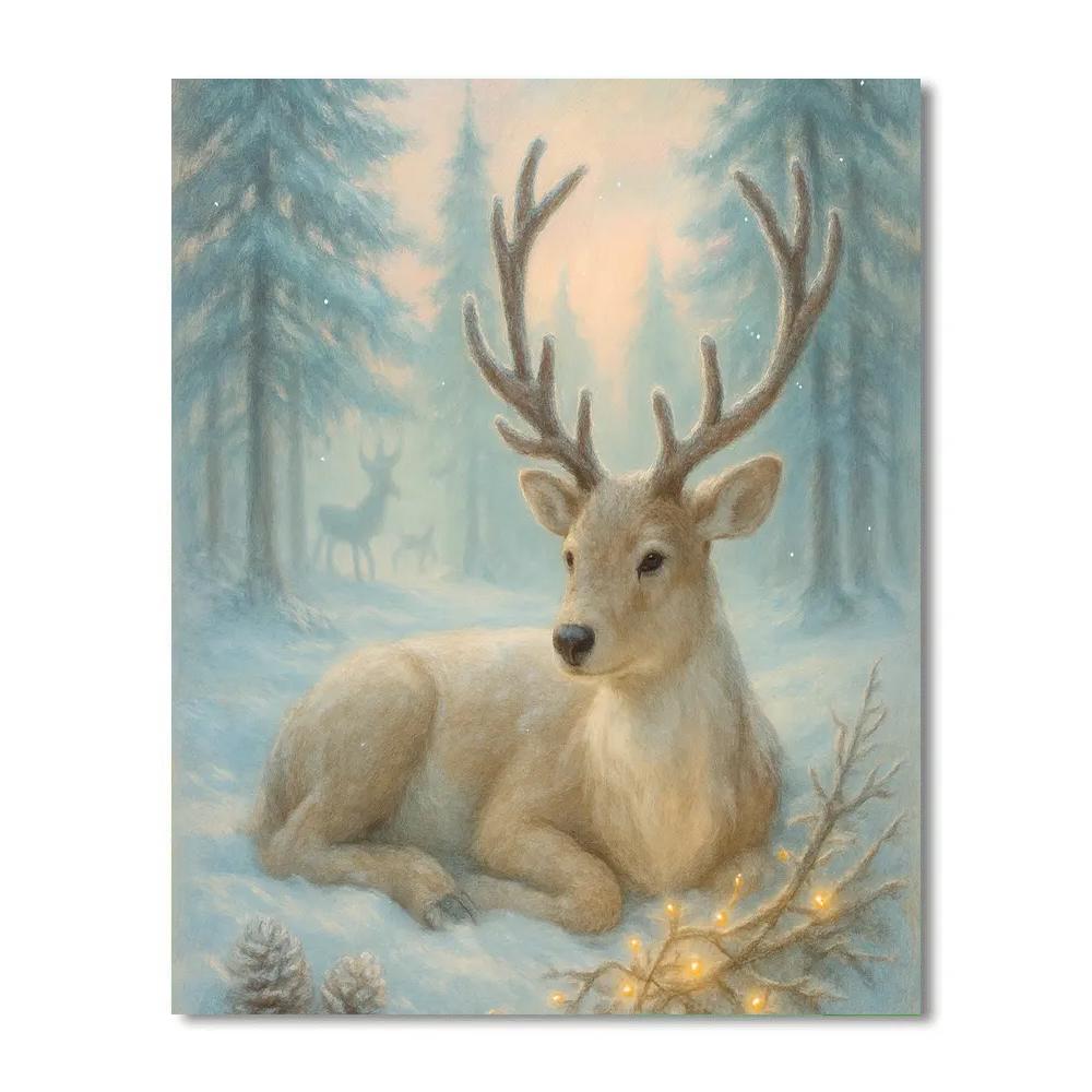 Reindeer Resting In Crystal Pine Grove paint by numbers