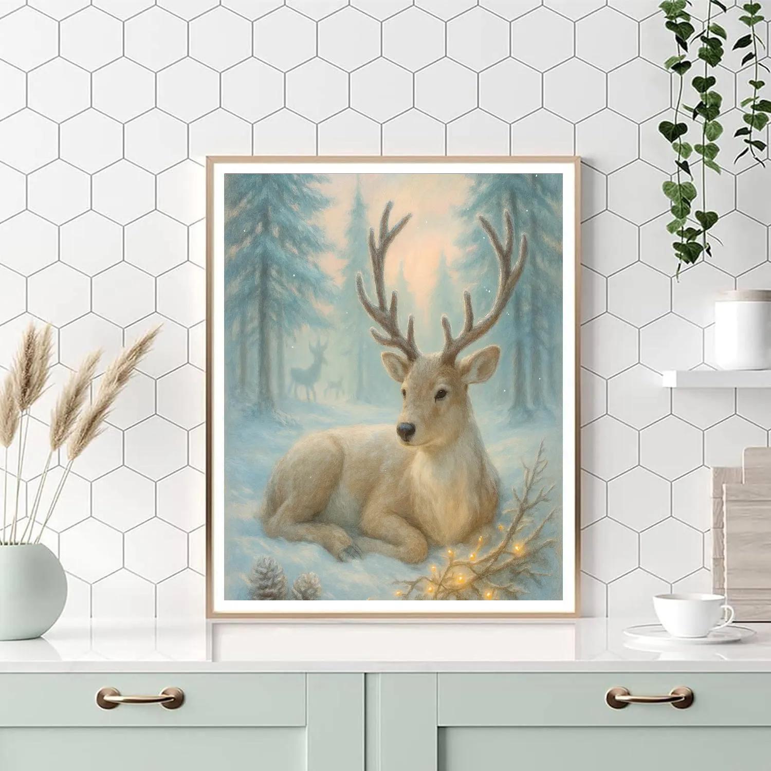 Reindeer Resting In Crystal Pine Grove paint by numbers