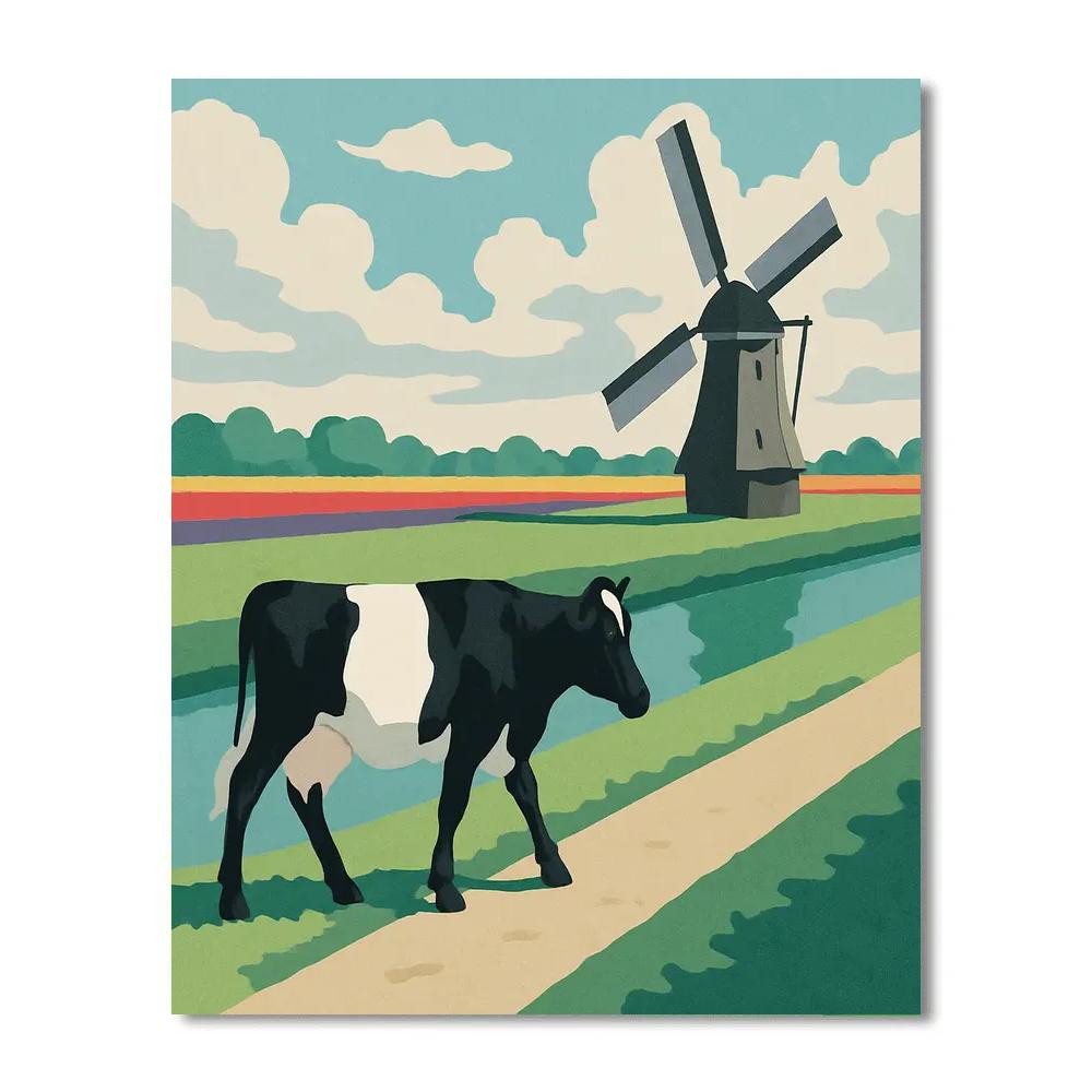 Windmill Shadow Cow Drift DIY paint by numbers