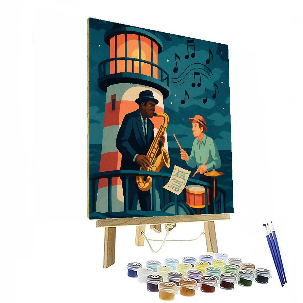 Midnight Lighthouse Jazz Session painting number kit